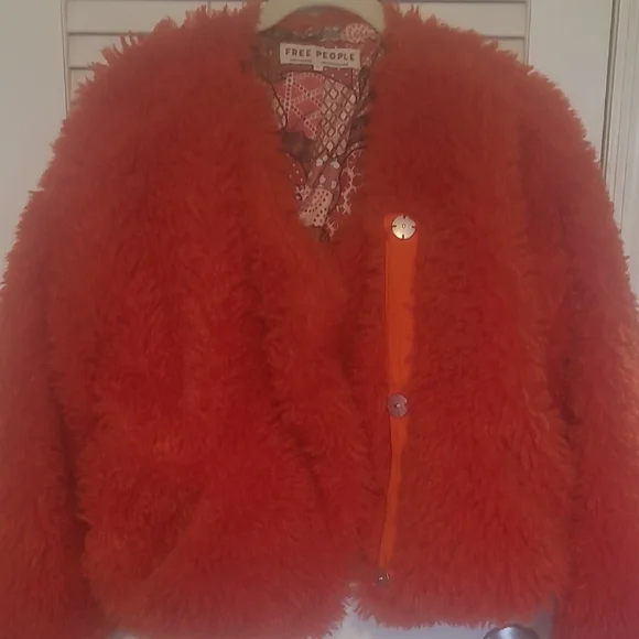 Free People Burnt Orange/ Red Lena Teddy Jacket.. Oversized .. Make Offer! - Picture 2 of 6